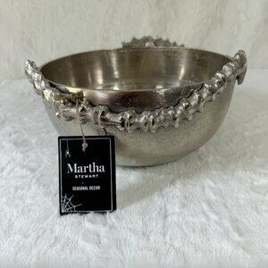 Martha Stewart Halloween Decorative Bowl Skeleton Design Silver Seasonal Decor
